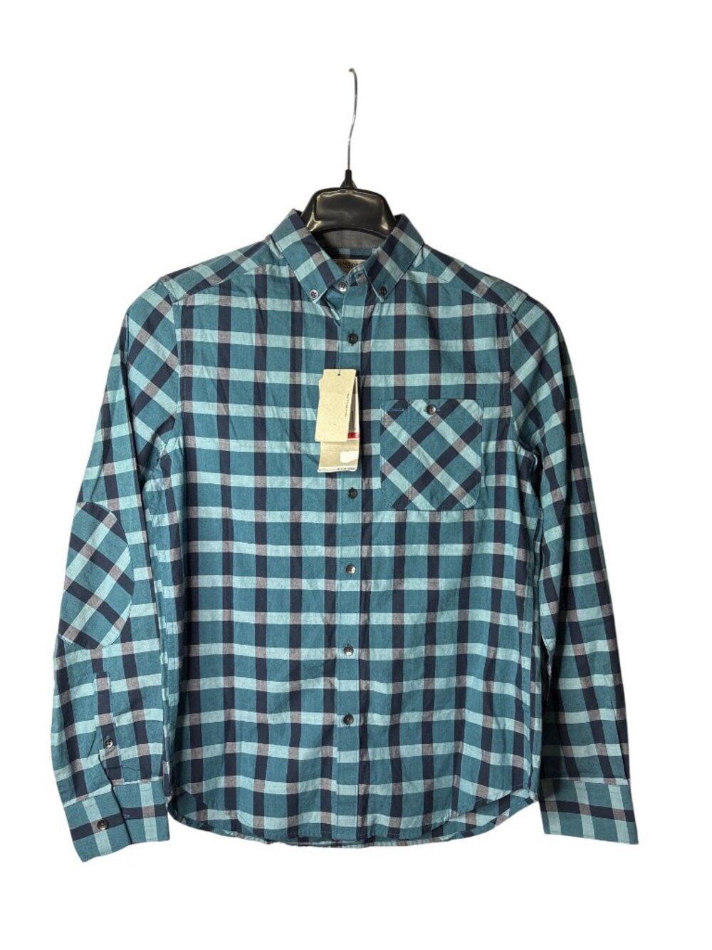 Reaction Kenneth Cole Mens Button Down Shirt Size XS Plaid Blue Navy Cotton New